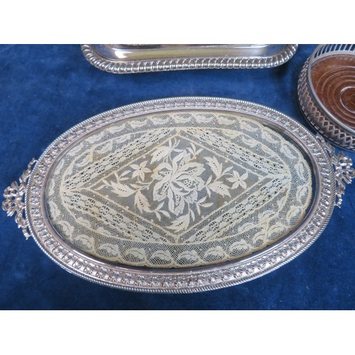 653 - A sundry silver plated items including entrée dish and cover, fruit basket with swag decoration and ... 