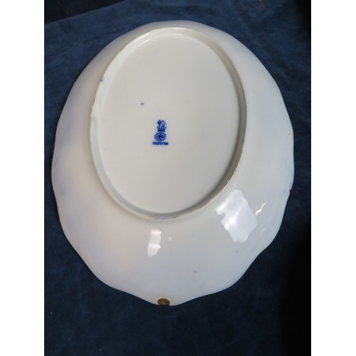 667 - Two meat platters and a blue and white plate A/F.