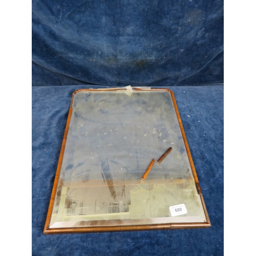 680 - A vintage square mirror with bevelled edge A/F.