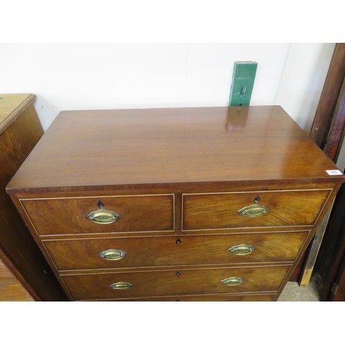 782 - An antique Sheraton style mahogany chest of 2 short and 3 long drawers on bracket feet with brass dr... 