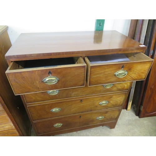 782 - An antique Sheraton style mahogany chest of 2 short and 3 long drawers on bracket feet with brass dr... 