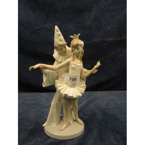 705 - A Lladro figurine of a clown and ballerina.