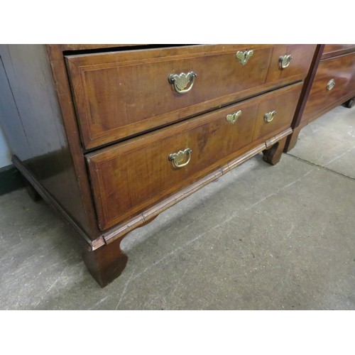 798 - An antique mahogany bureau desk with inlaid decoration having fitted interior and inset baize with 2... 