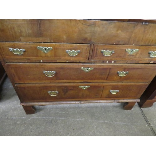 798 - An antique mahogany bureau desk with inlaid decoration having fitted interior and inset baize with 2... 