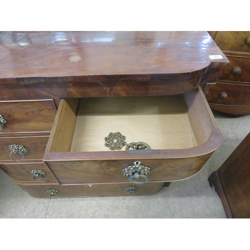 805 - An antique mahogany bow fronted chest of 2 short and 3 long drawers with ornate drop handles and ree... 