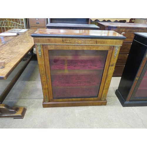 812 - An antique mahogany credenza with gilt metal and inlaid decoration with glazed door and velvet inter... 