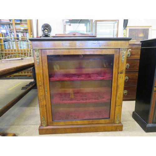 812 - An antique mahogany credenza with gilt metal and inlaid decoration with glazed door and velvet inter... 