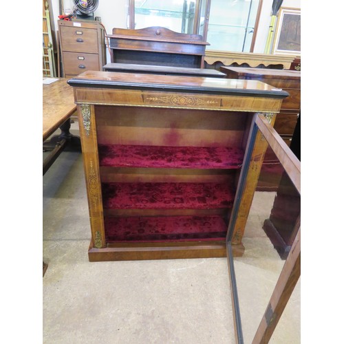 812 - An antique mahogany credenza with gilt metal and inlaid decoration with glazed door and velvet inter... 