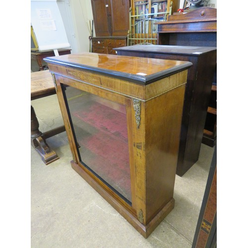 812 - An antique mahogany credenza with gilt metal and inlaid decoration with glazed door and velvet inter... 