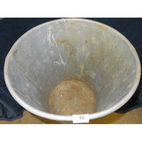 13 - A galvanised two-handled bin with sloping sides. Top diameter approx 45cm and approx 60cm tall.