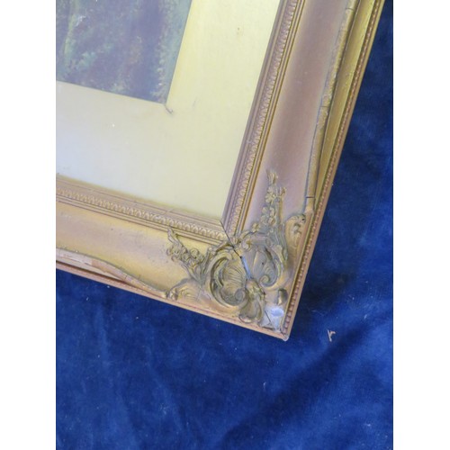 28 - A vintage coloured print depicting a mother and child walking on a country lane, mounted in a gilt f... 