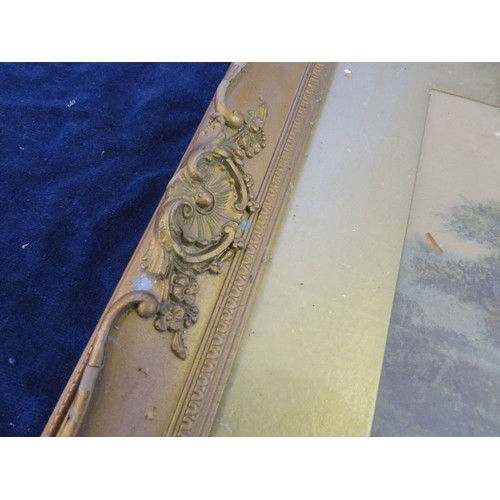 28 - A vintage coloured print depicting a mother and child walking on a country lane, mounted in a gilt f... 