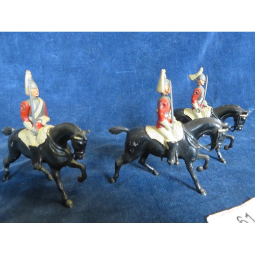 61 - 4 Lead horses with military mounts dressed in lifeguard breast plates and plumed helmets. The fixed ... 