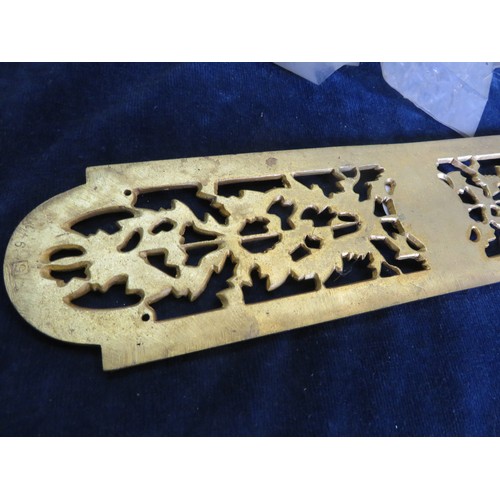 312 - Nine decorative brass finger plates.