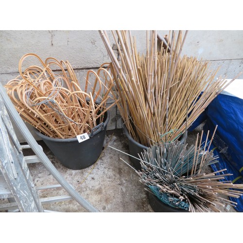 48 - 3 TUBS OF CANES AND PLANT SUPPORTS -INCLUDING CANES ON RATFERS ABOVE