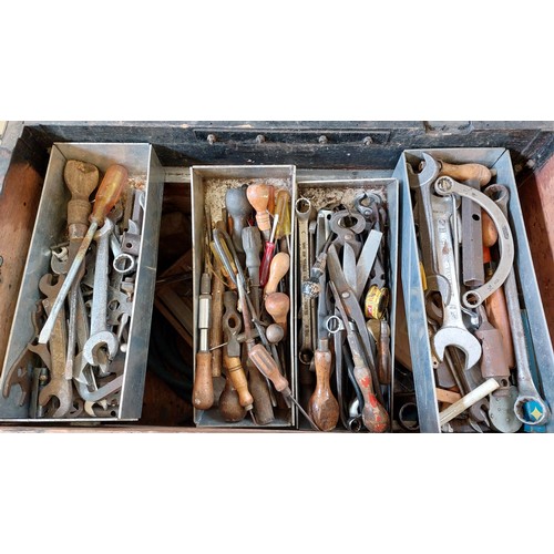 17 - A pine tool chest containing a large quantity of various tools.