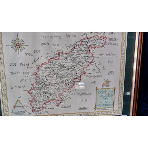 31 - A framed coloured map of Domesday, England 1086 by John Garrons Williams 1986.