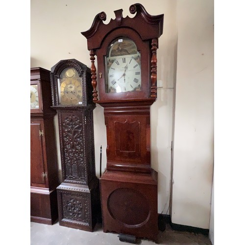 A mahogany cased grandfather clock, with painted enamel clock face