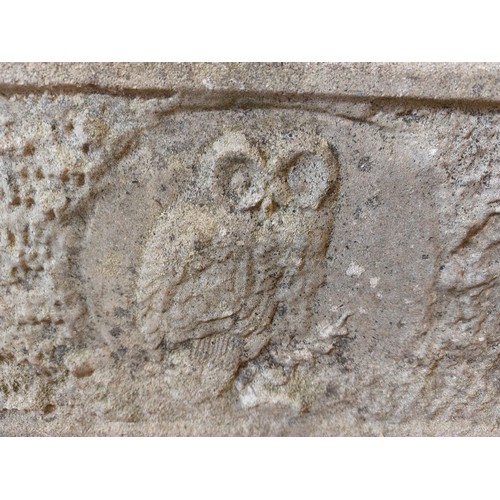 12 - A vintage garden trough having owl decoration, enscribed 