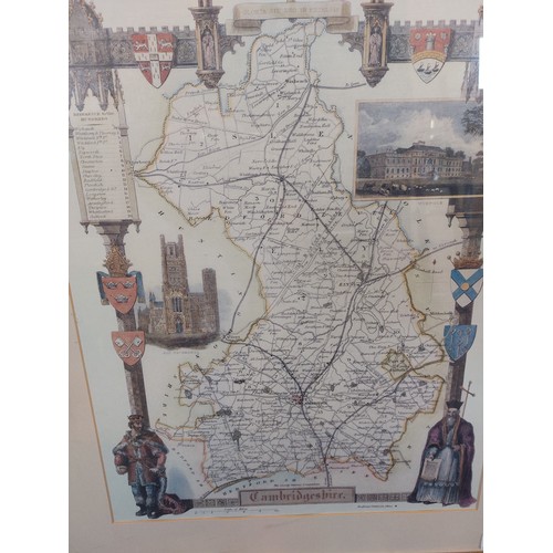 32 - A framed coloured print of map of Cambridgeshire.