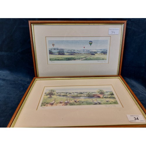 34 - Two framed coloured prints by Penny Gay - one depicting 