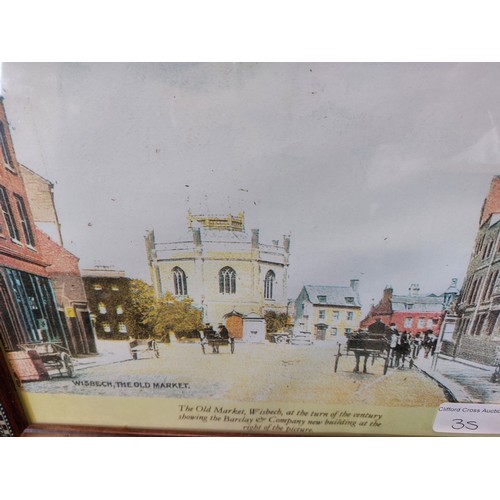 35 - Three framed coloured prints depicting various views of Wisbech.