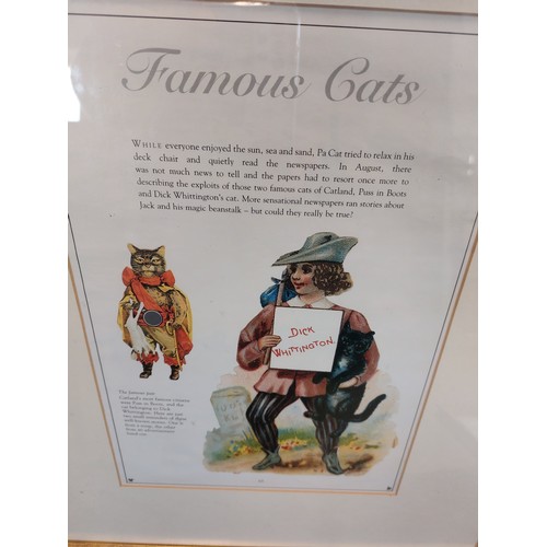 50 - Four framed coloured prints depicting cats, two being cats playing cricket and golf, the other two b... 