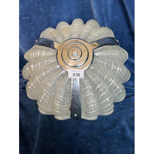 636 - An Art Deco glass and chrome light shade having shell design. Approximately 33 - 34cm diameter x 15c... 