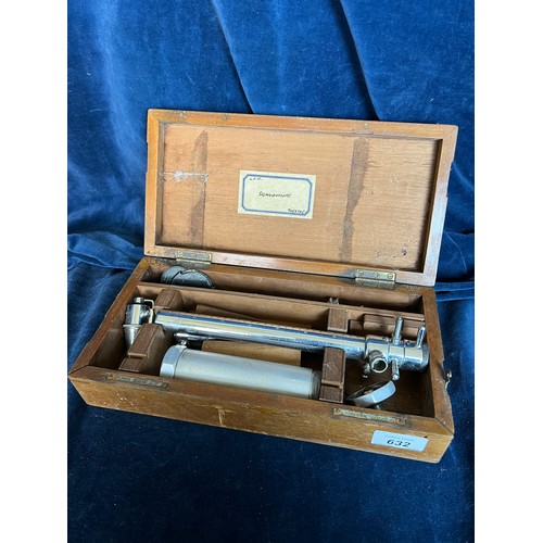 632 - A vintage Sigmoidoscope in original box with plaques 'Down Bros Ltd - makers, London'.