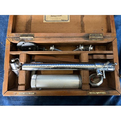 632 - A vintage Sigmoidoscope in original box with plaques 'Down Bros Ltd - makers, London'.