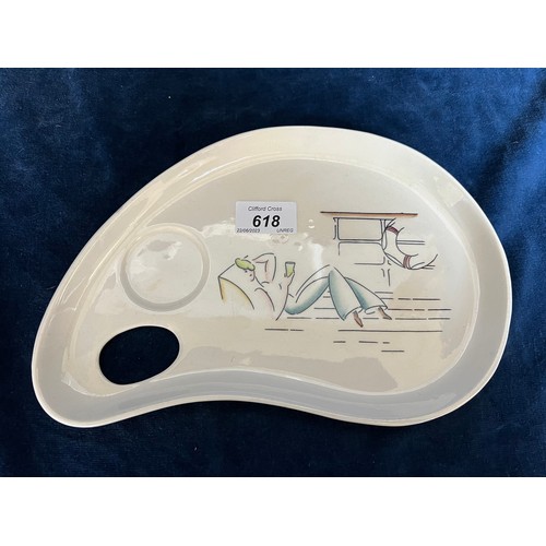 618 - A Clarice Cliff Cruiseware pattern plate with thumb hole and recess for teacup (no teacup).