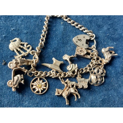 249 - A silver coloured charm bracelet.