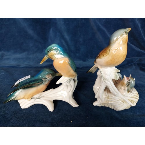 304 - Two German porcelain figures of birds designed by Karl Ens depicting Kingfishers and a bird with a n... 