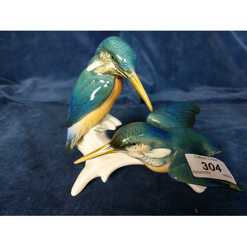 304 - Two German porcelain figures of birds designed by Karl Ens depicting Kingfishers and a bird with a n... 