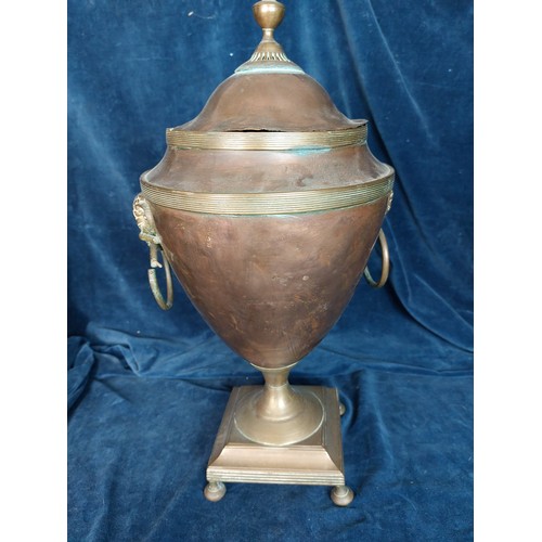 365 - A brass and copper Samovar with circular drop handles mounted with ram's head.