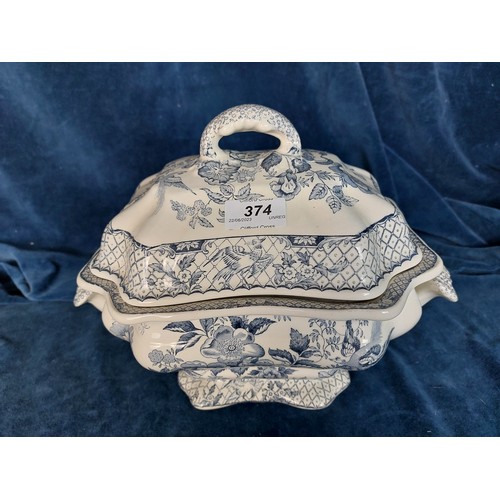 374 - A Mason's soup tureen having blue floral decoration.