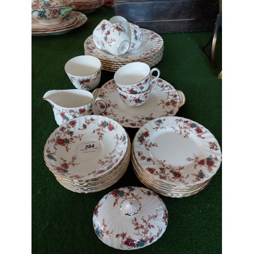 384 - A Minton 'Ancestral' pattern dinnerware comprising 6 dinner plates, bread and butter plate, 6 side p... 