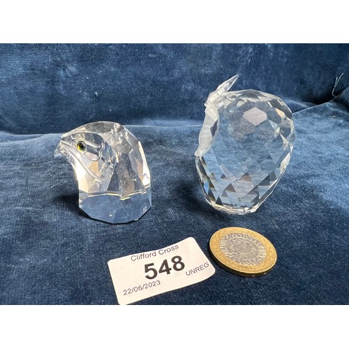 548 - Two Swarovski crystal figures of an Owl and Head of an Eagle.