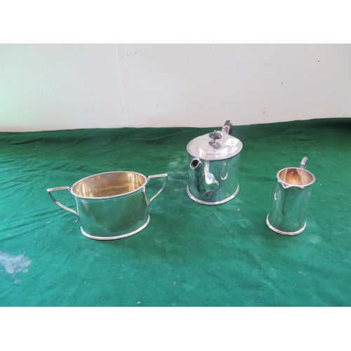 417 - A 3-piece silver-plated tea set comprising teapot, milk jug, 2-handled sugar pot, of plain design.