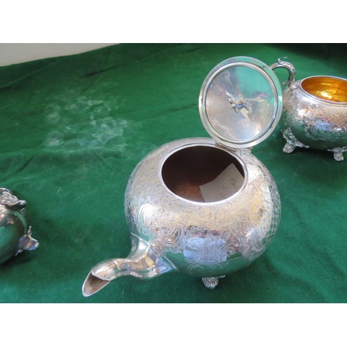 418 - A 3-piece silver-plated tea set comprising teapot, milk jug and 2-handled sugar pot of ornate design... 