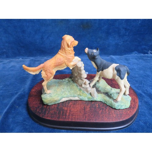 459 - An Aynsley Mastercraft hand-painted figure of a Golden Retriever and a calf on wooden base.