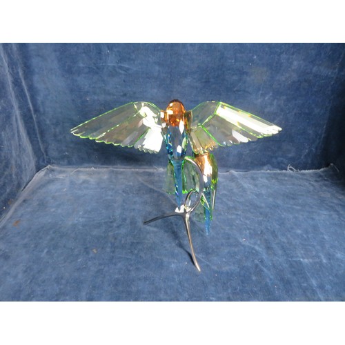 466 - A Swarovski Crystal figure of 2 'BeeEaters' on chrome stand, with original box.