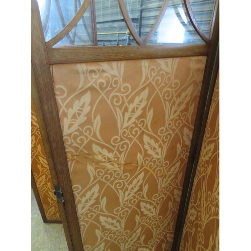 770 - A antique Sheraton style mahogany four-fold  screen with inlaid banded decoration. Each panel has a ... 