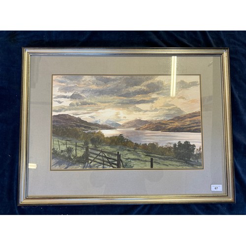 67 - A framed watercolour and oil depicting 'Low-light Loch Tay' by Richard Alred.