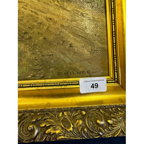 49 - A  framed oil on board depicting river scene by R. Kilner.