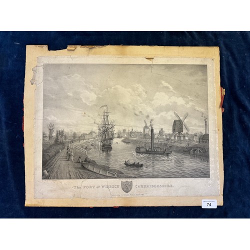74 - A black and white print mounted on board (unframed) depicting 