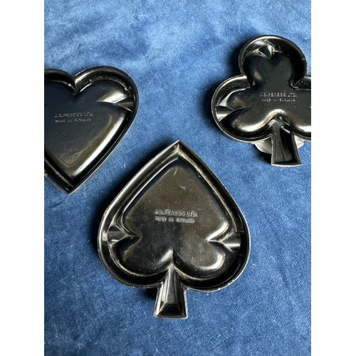 96 - Three Bakelite playing card motif shaped ashtrays, made by J.S. Peress Ltd, England.