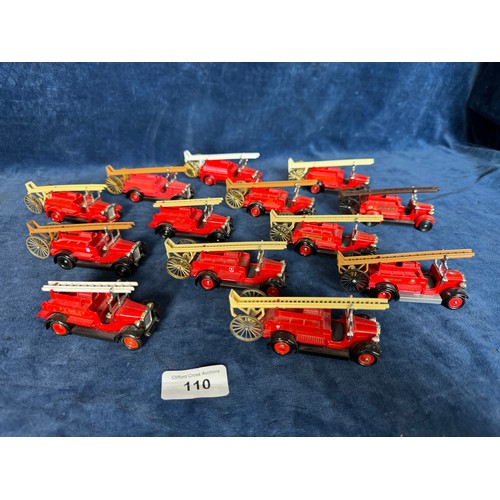 110 - A tray of 13 Lledo model fire engine vehicles