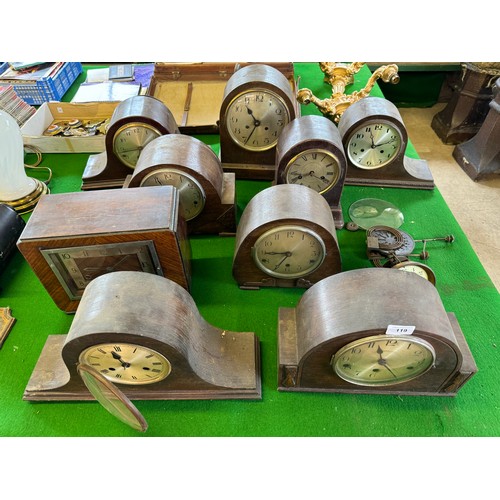 119 - 9 various clocks and clock movements suitable for spares and repairs.