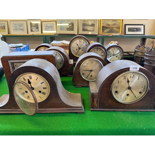 119 - 9 various clocks and clock movements suitable for spares and repairs.